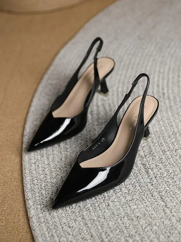 Amira™ | Dames pu leather slingback hakken simple effen kleur spitse neus pumps
