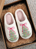 Holly™ | Christmas bowknot embroidered plush slippers with tree design