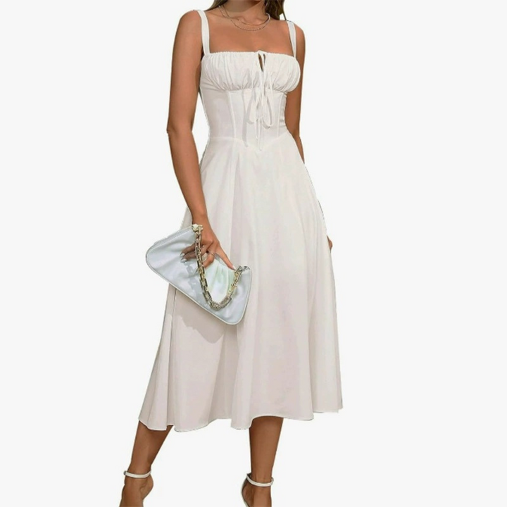 Ariellou™ | Elegante lace-up square neck midi jurk