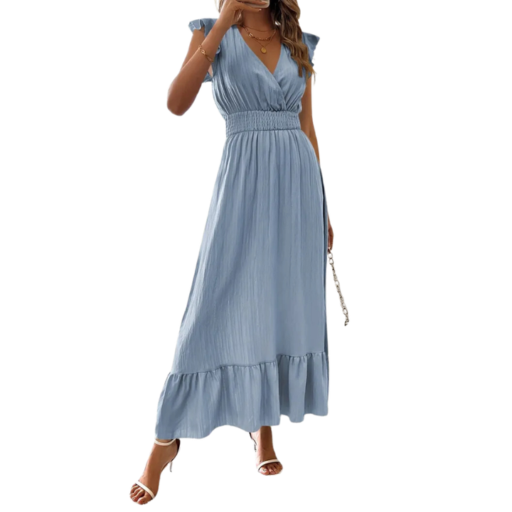Catalina™ | Elegante shirred v neck maxi jurk