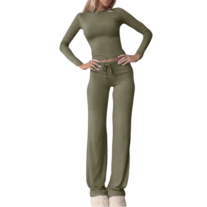 Cecily™ | Slim fit lange mouwen crop tee & broek matching set