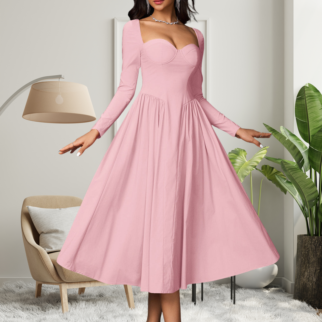 Akila™ | Elegante heart neckline lange mouwen a-line maxi jurk
