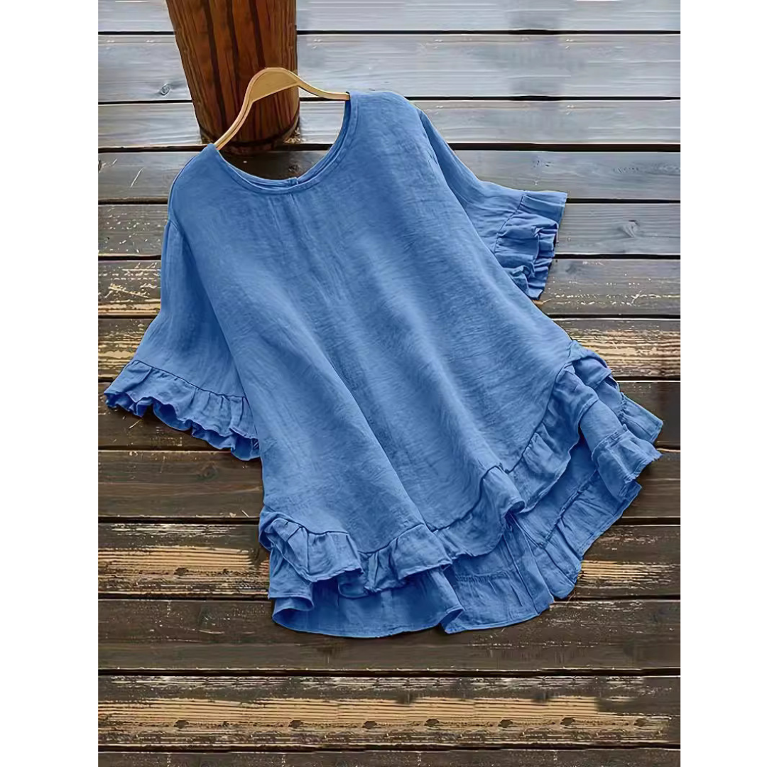 Evita™ | Simple plus size ruffle hem summer blouse