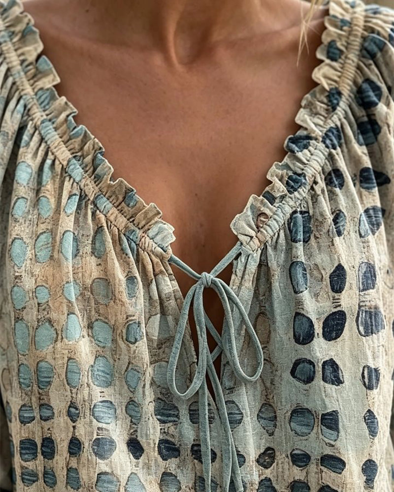 Blouse À Pois Avec Lacets