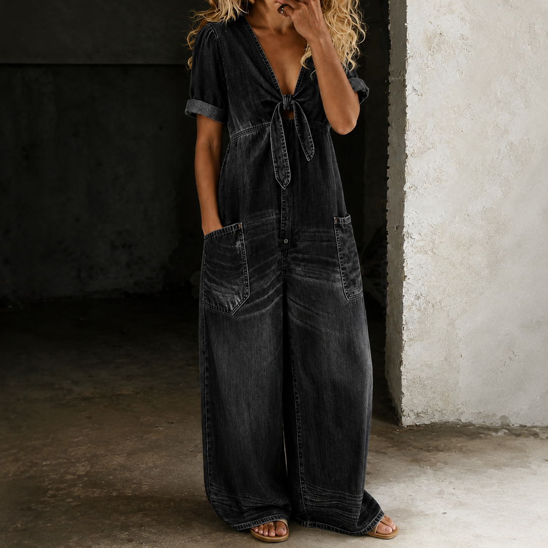 Maya | Denim Jumpsuit Met Wijde Pijpen