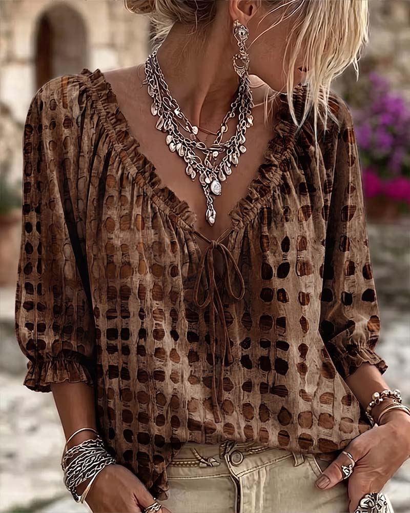 Blouse À Pois Avec Lacets