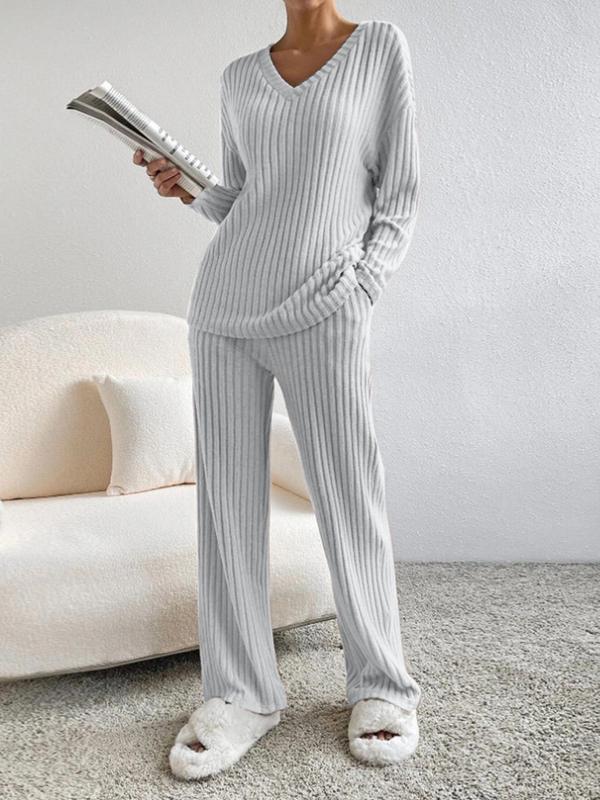 Summer™ | Casual V-hals lange mouwen top & straight leg lounge broek set