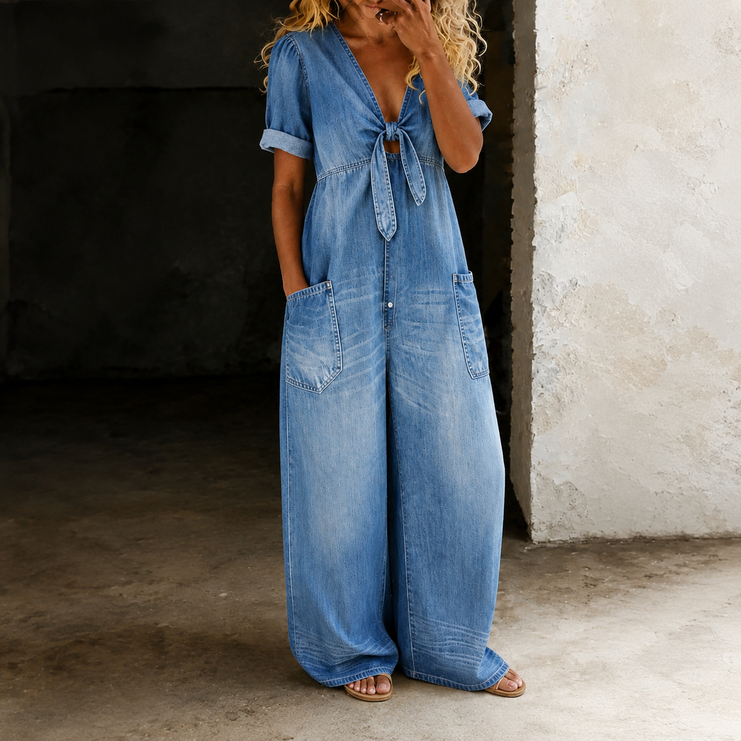Maya | Denim Jumpsuit Met Wijde Pijpen