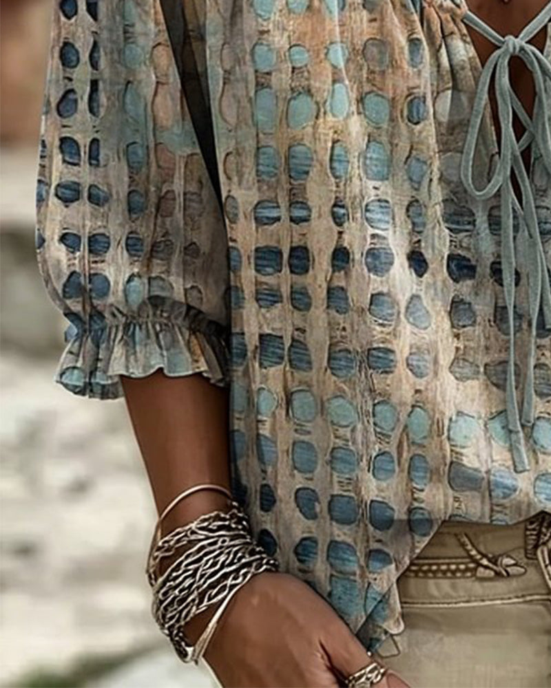 Blouse À Pois Avec Lacets