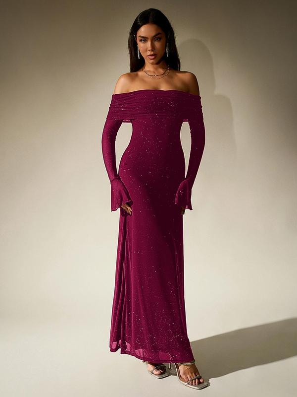 Darcie™ | Off shoulder ruched sequin bodycon avondjurk
