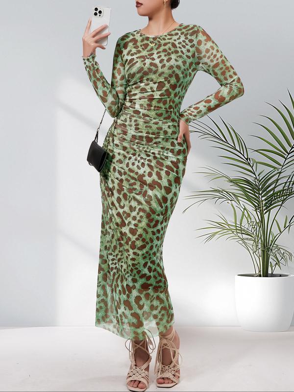 Alianna™ | Elegante leopard print ruched bodycon jurk for parties