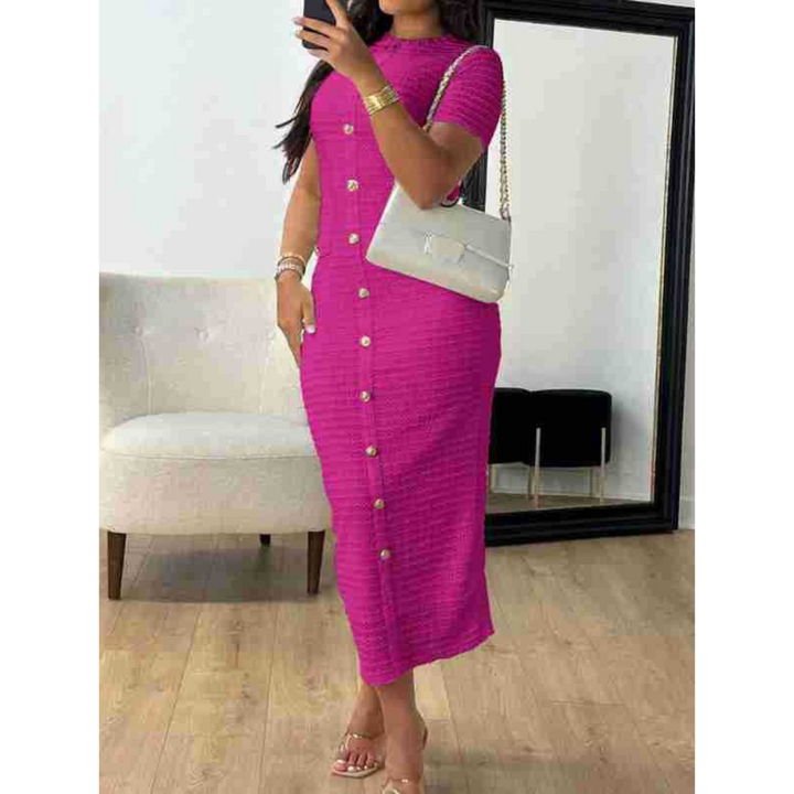 Alina™ | Elegante crew neck formal midi jurk