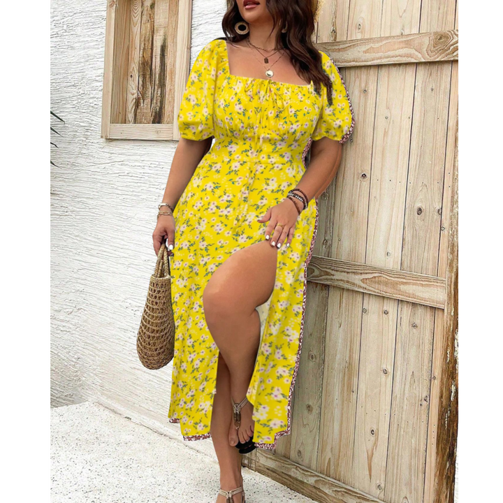 Veya™ | Classy plus size puff sleeve maxi jurk