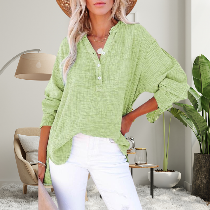 Brylin™ | Casual button V-hals lange mouwen oversized blouse