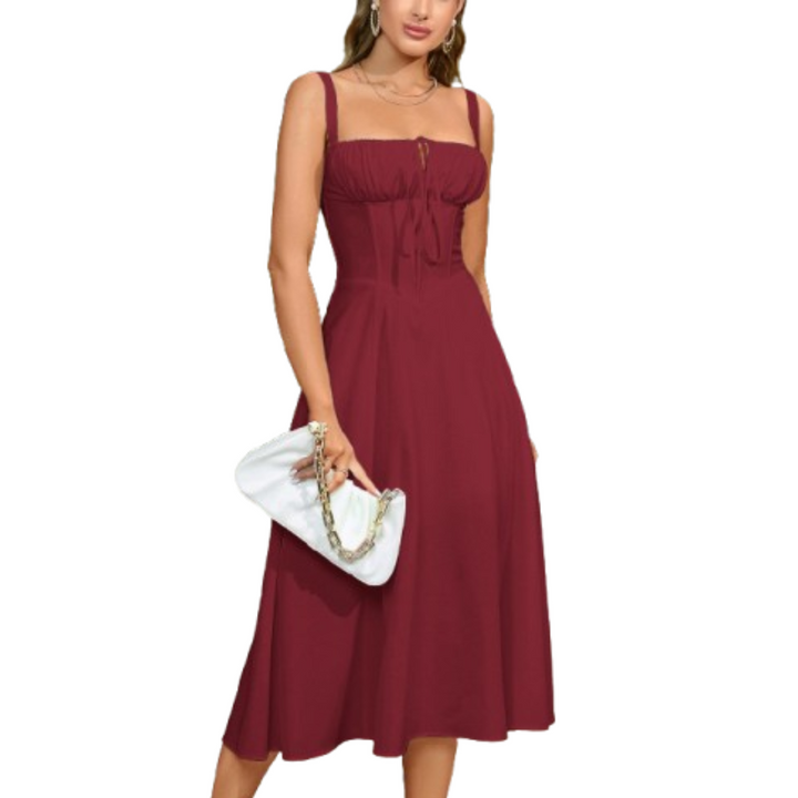 Ariellou™ | Elegante lace-up square neck midi jurk