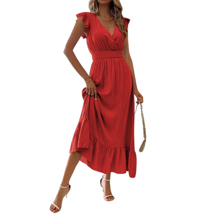 Catalina™ | Elegante shirred v neck maxi jurk
