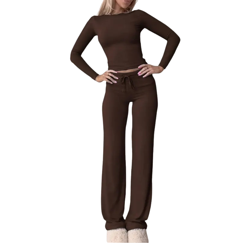 Cecily™ | Slim fit lange mouwen crop tee & broek matching set