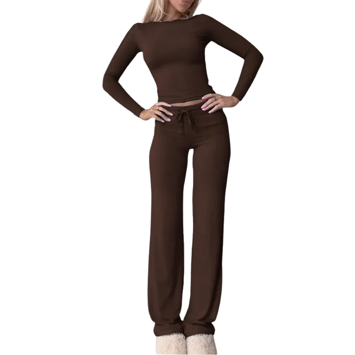Cecily™ | Slim fit lange mouwen crop tee & broek matching set