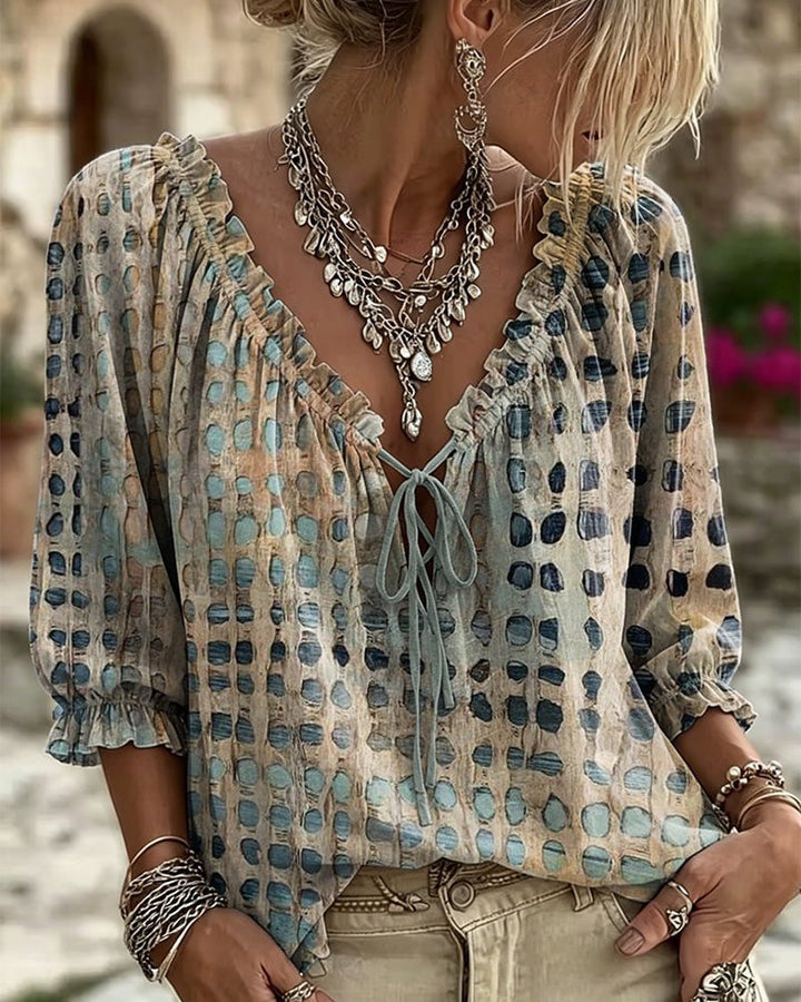 Blouse À Pois Avec Lacets
