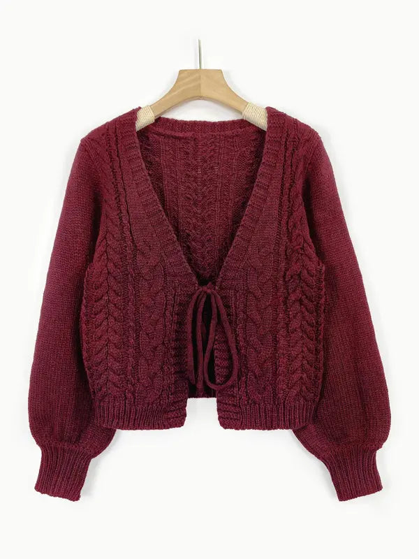 Alicia™ | Casual drop shoulder lange mouwen vest tie front V-hals knitwear