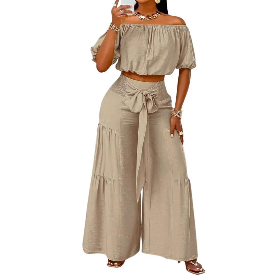 Hallie™ | Bow shoulderless wide-leg set