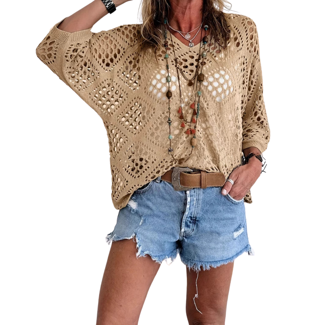 Willa™ | Boho diamond crochet batwing top