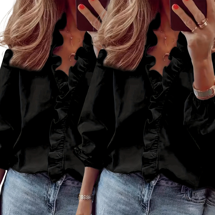 Lorelei™ | Timeless V-hals blouse with ruffles for casual elegance