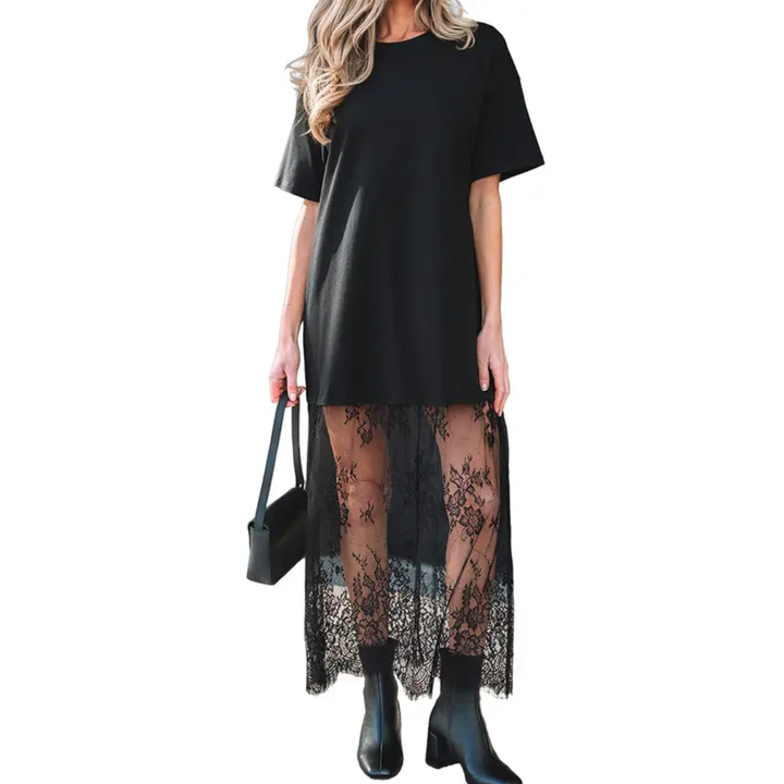 Frannie™ | Lace hem drop shoulder maxi jurk