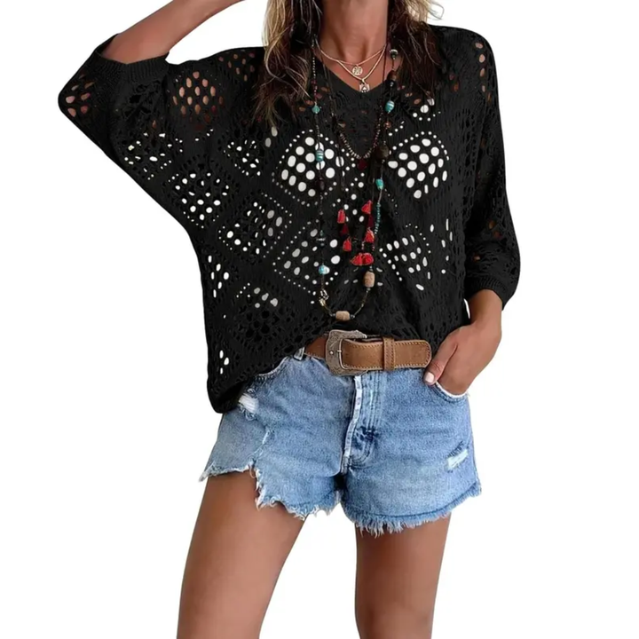 Willa™ | Boho diamond crochet batwing top