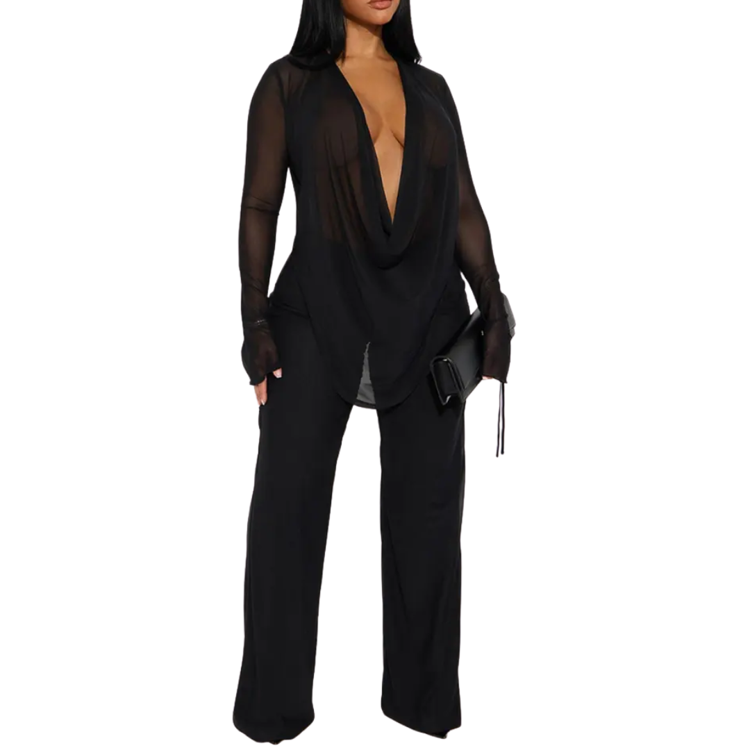 Roxella™ | Deep v ruffle bell-bottom set