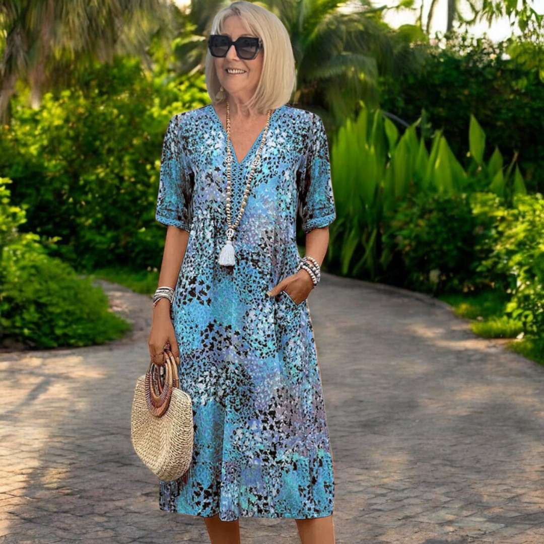 Ashley™ | Met print V-hals midi jurk