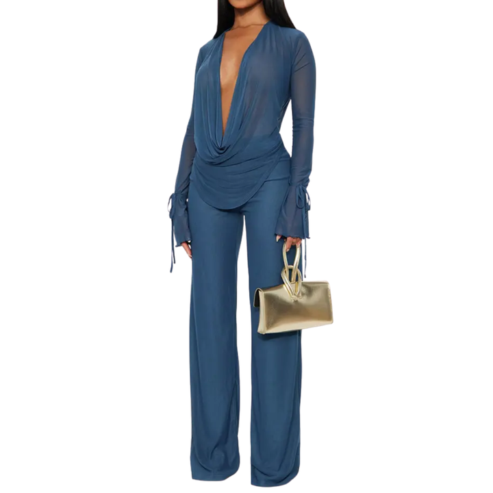 Roxella™ | Deep v ruffle bell-bottom set