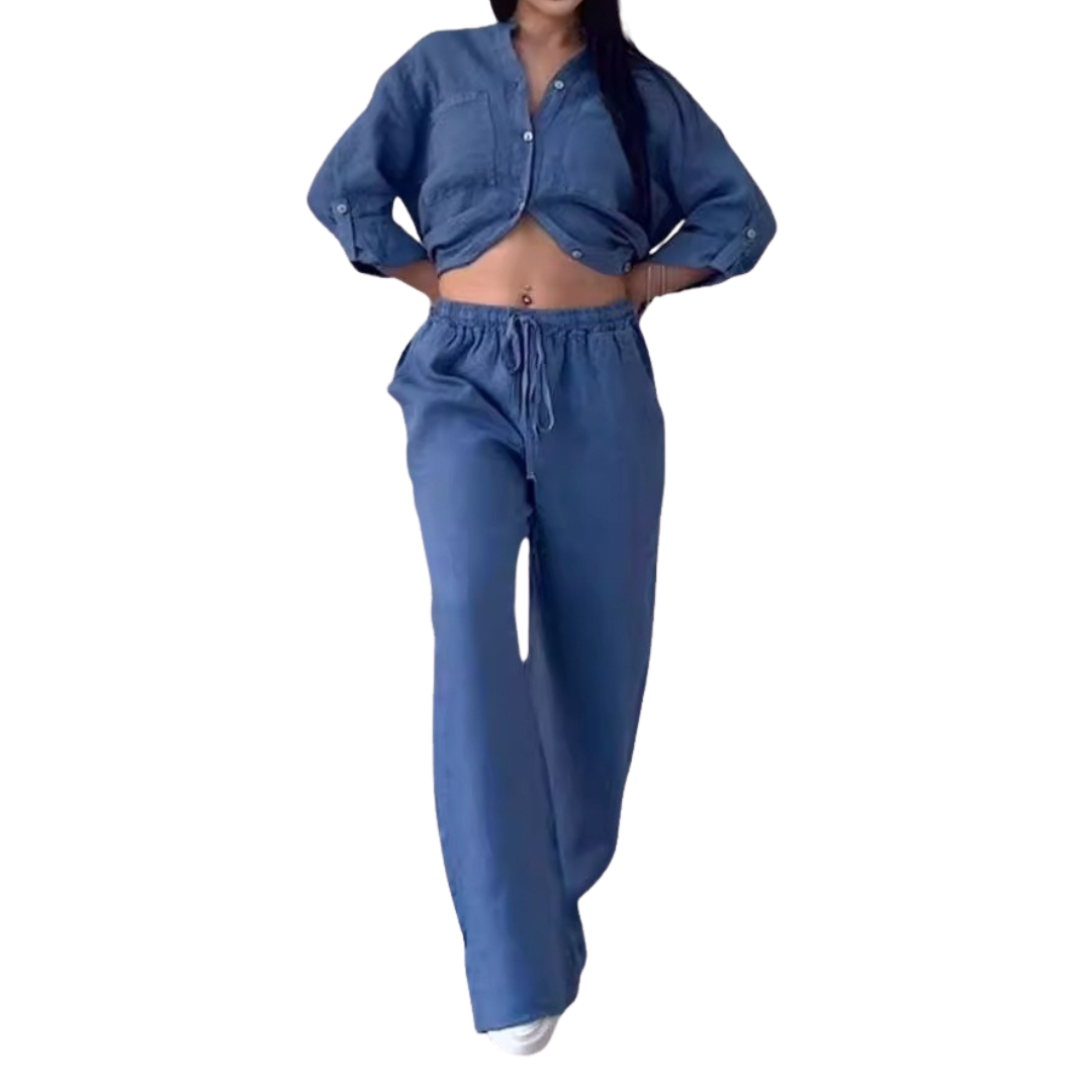 Halcyon™ | Relaxte linen shirt & wide-leg broek set