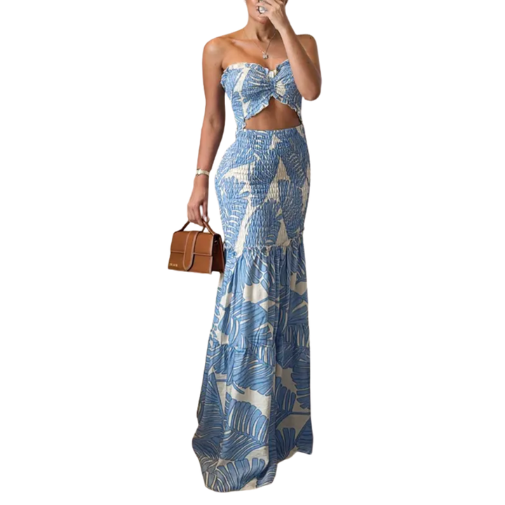 Isolde™ | Tropical print halter maxi jurk