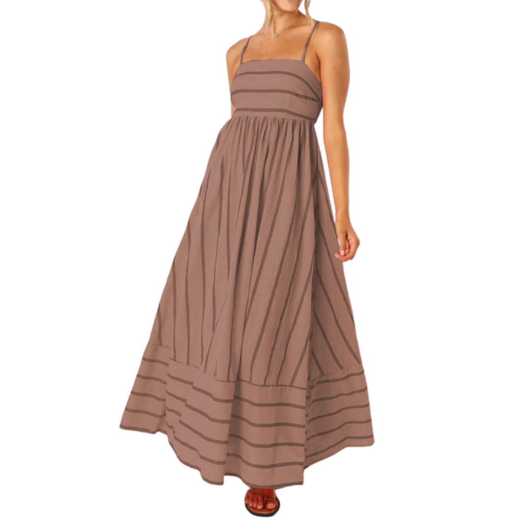 Lavelle™ | Gestreepte spaghetti strap swing maxi jurk