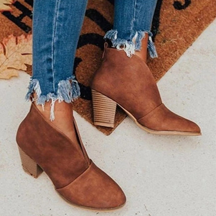 Dames enkellaarsjes - Almond Toe - Chunky Stacked Heel - Slip-On Casual Wear