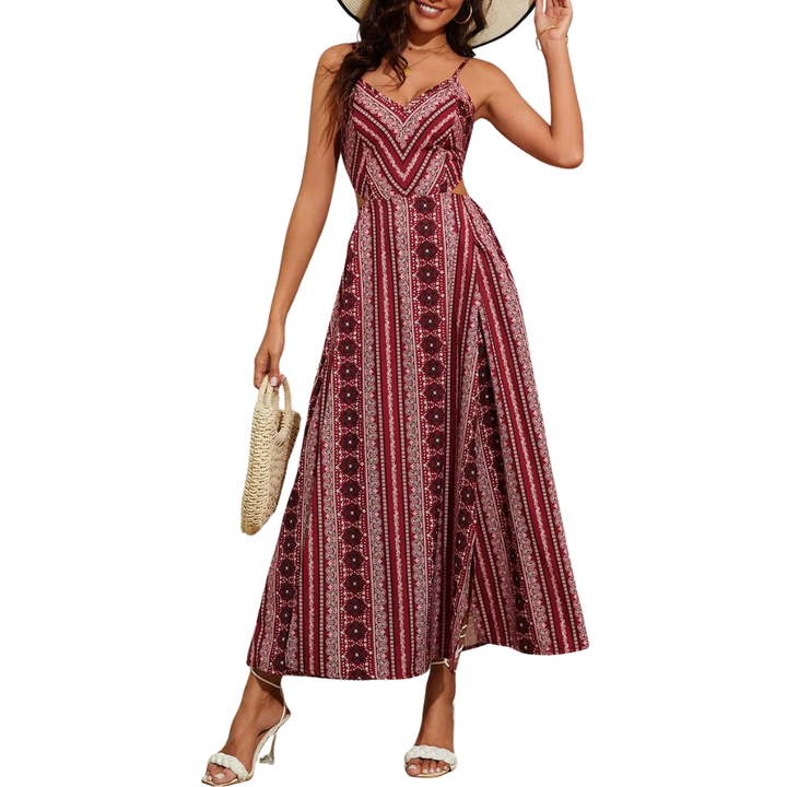 Selena™ | Met print open-back slit jurk