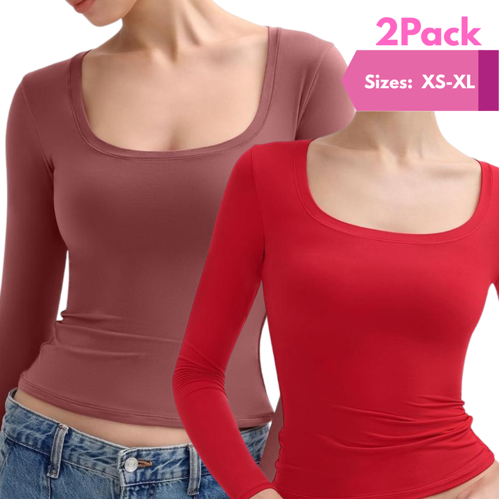 Nina™ | Scoop neck lange mouwen double layer minimalist top