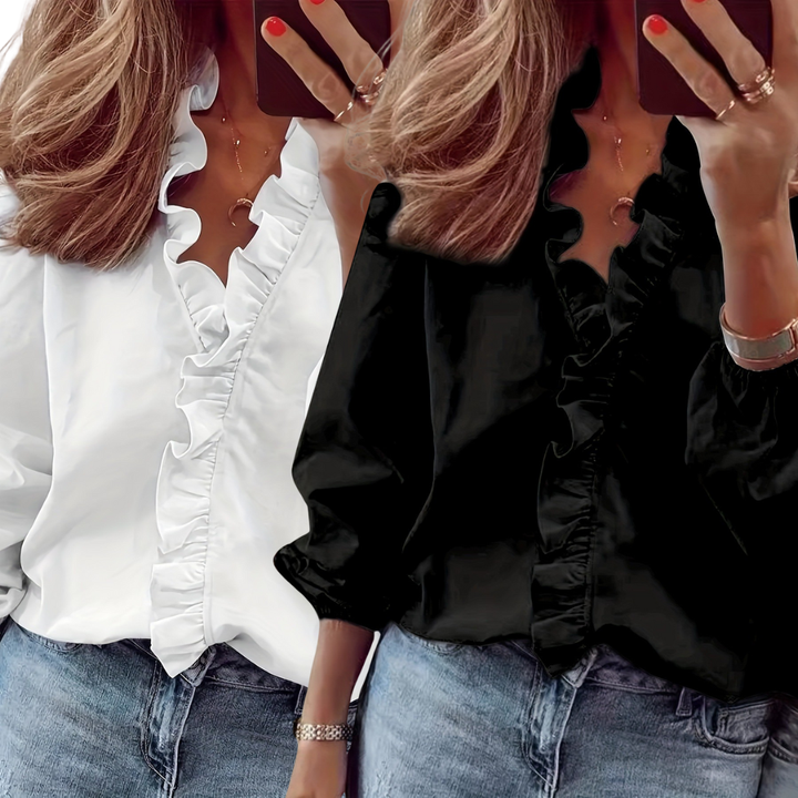 Lorelei™ | Timeless V-hals blouse with ruffles for casual elegance