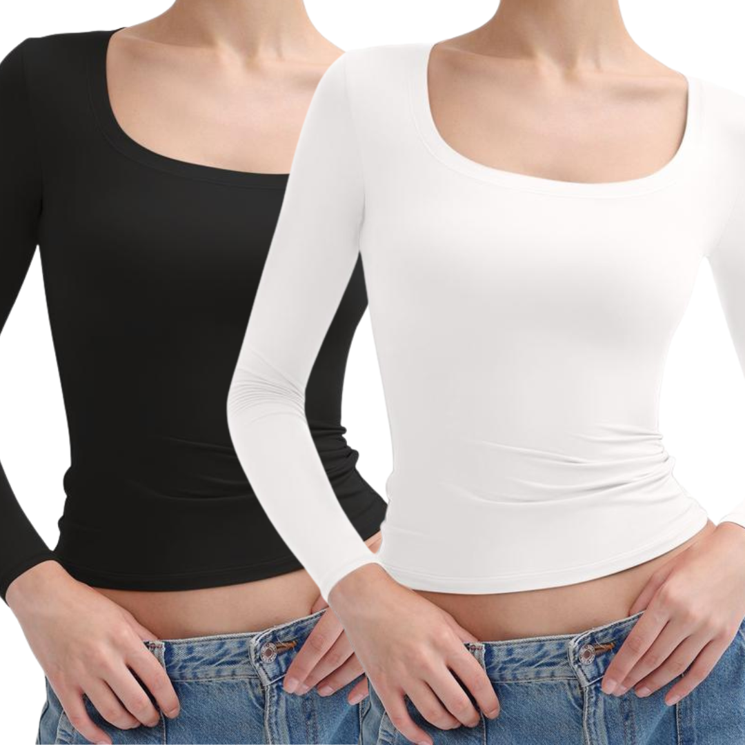 Nina™ | Scoop neck lange mouwen double layer minimalist top