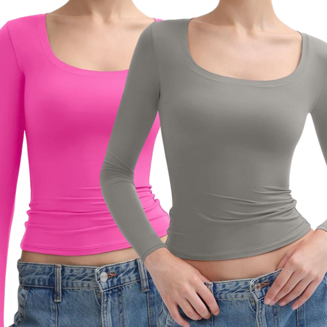 Nina™ | Scoop neck lange mouwen double layer minimalist top