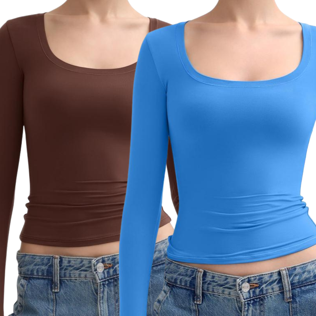 Nina™ | Scoop neck lange mouwen double layer minimalist top