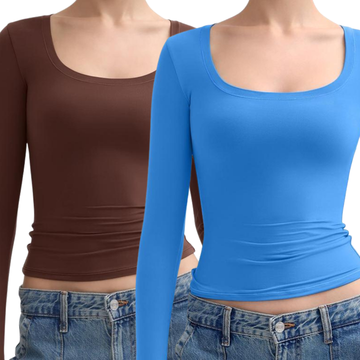 Nina™ | Scoop neck lange mouwen double layer minimalist top