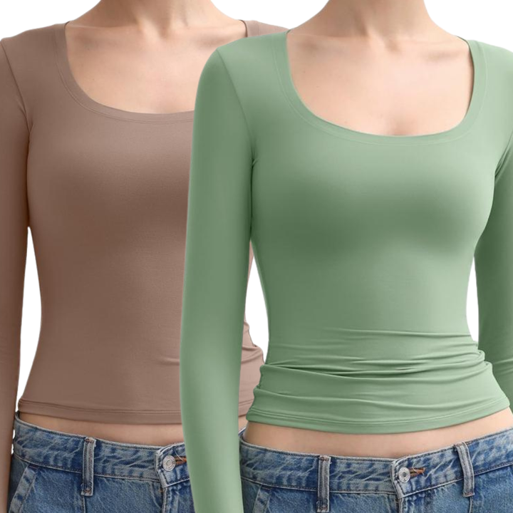 Nina™ | Scoop neck lange mouwen double layer minimalist top