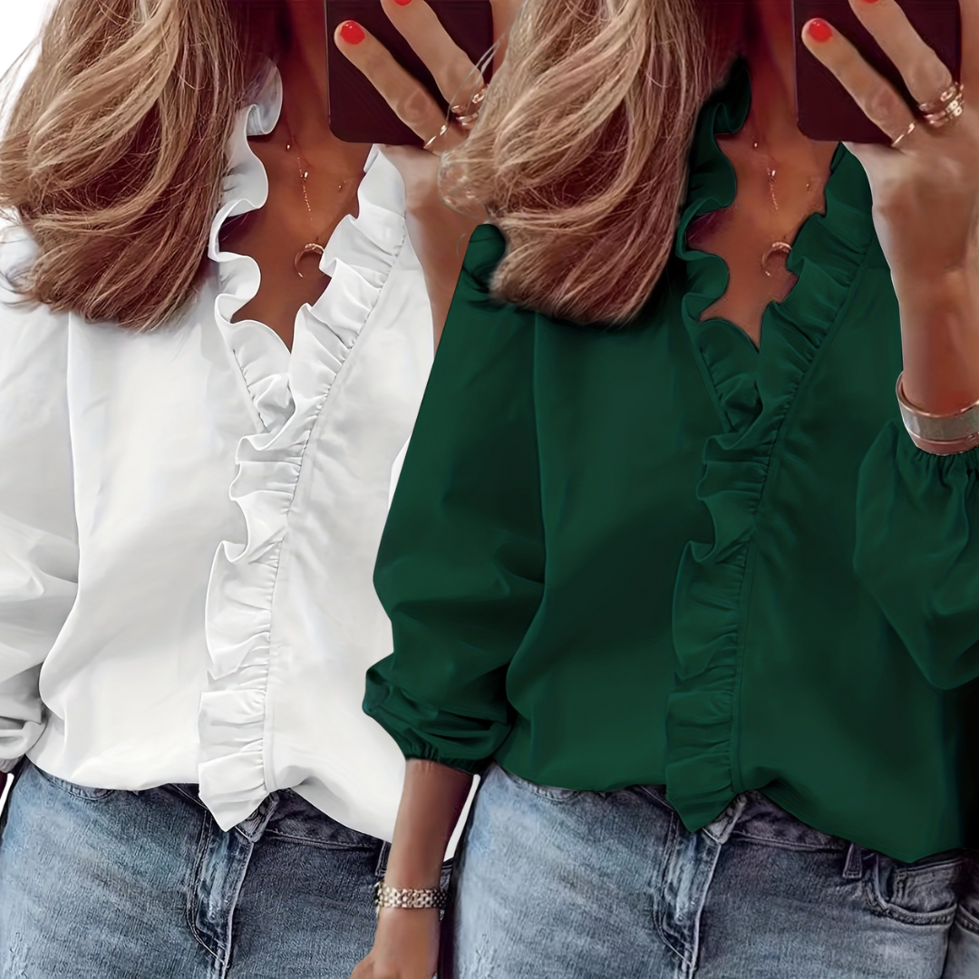 Lorelei™ | Timeless V-hals blouse with ruffles for casual elegance