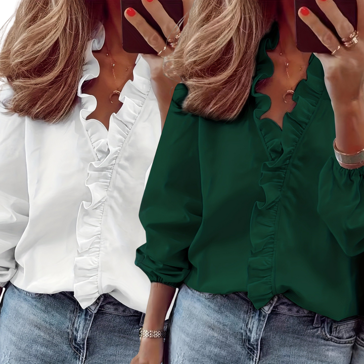 Lorelei™ | Timeless V-hals blouse with ruffles for casual elegance