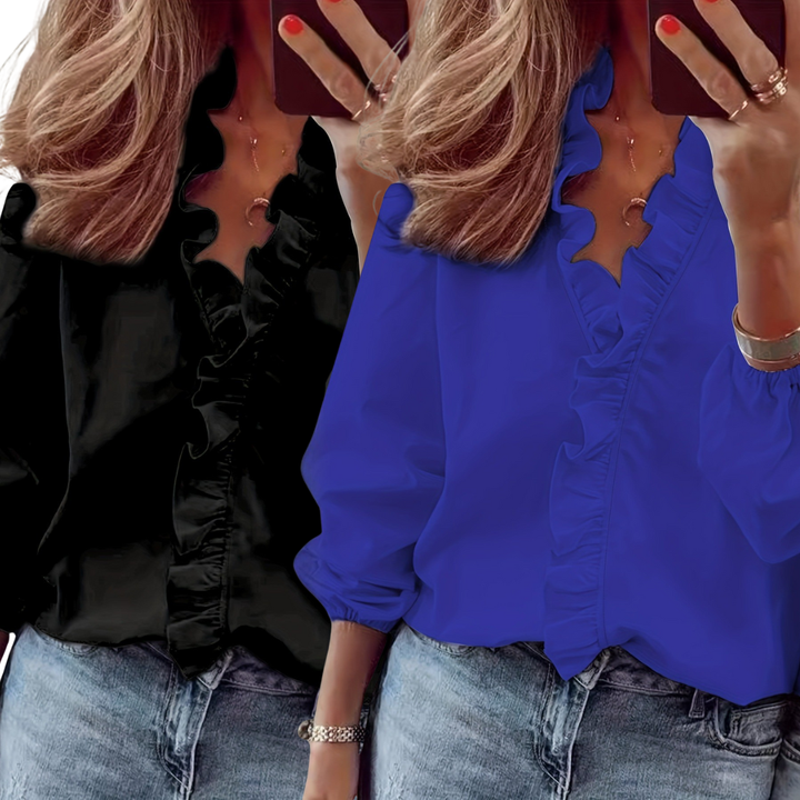 Lorelei™ | Timeless V-hals blouse with ruffles for casual elegance