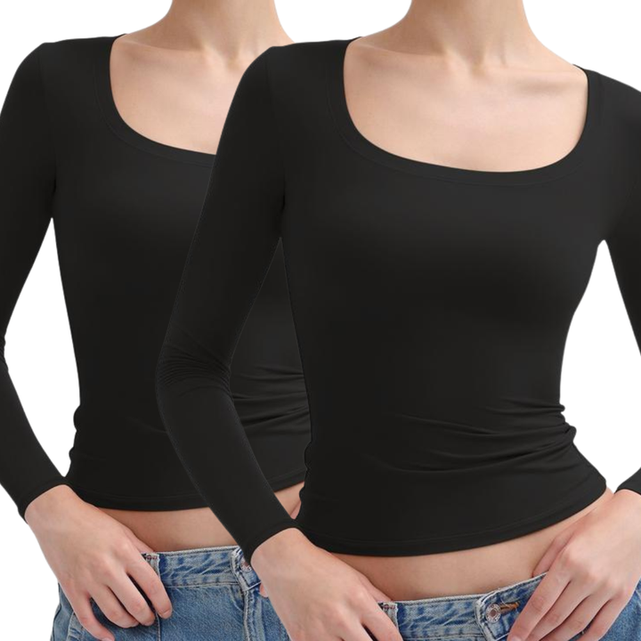 Nina™ | Scoop neck lange mouwen double layer minimalist top