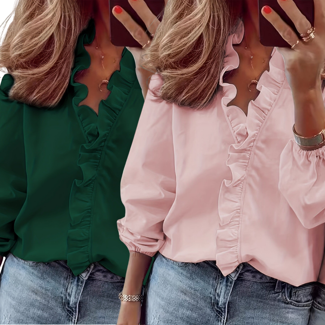 Lorelei™ | Timeless V-hals blouse with ruffles for casual elegance