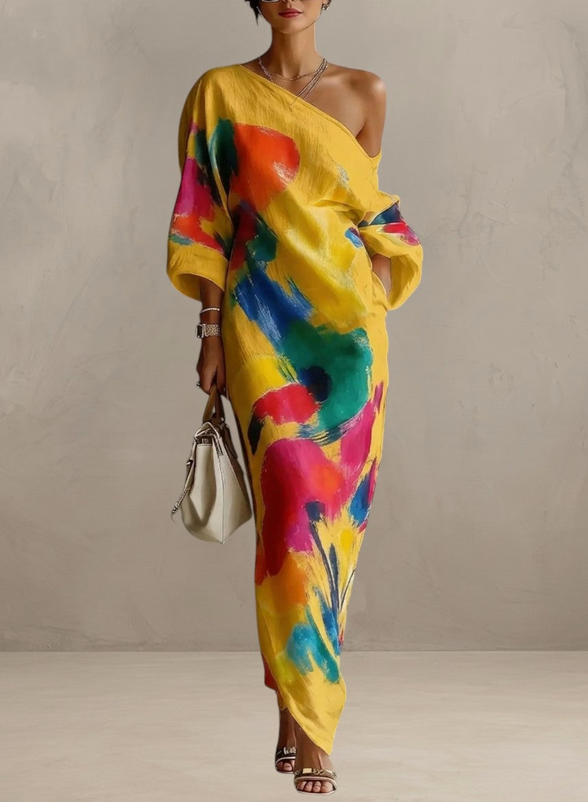 Valenza | Artistieke one-shoulder maxi jurk